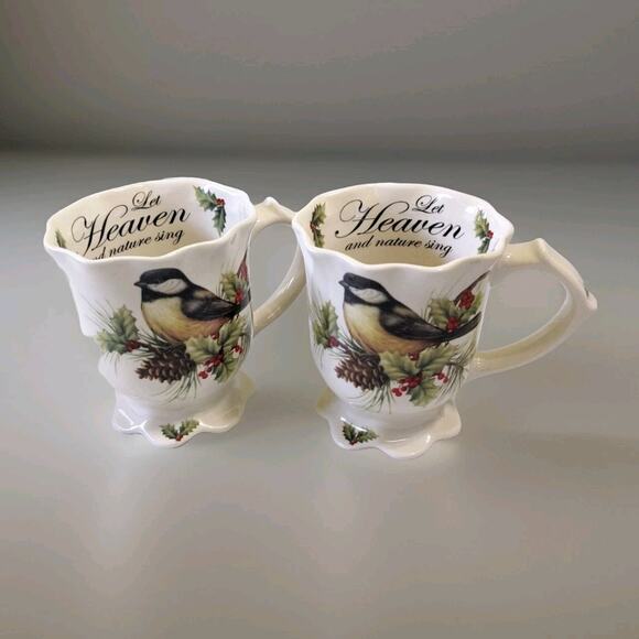 Cracker Barrel Other - Set 2 Cracker Barrel Season of Peace Footed Mugs Bird Let Heaven & Nature Sing